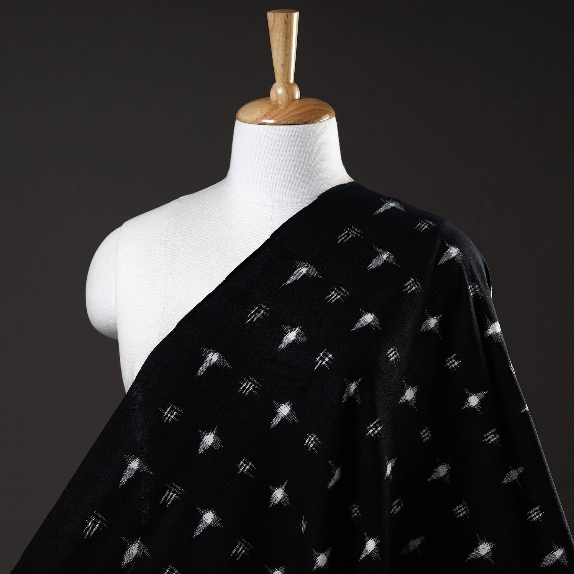 Black - Handloom Cotton Pochampally Double Ikat Fabric 02