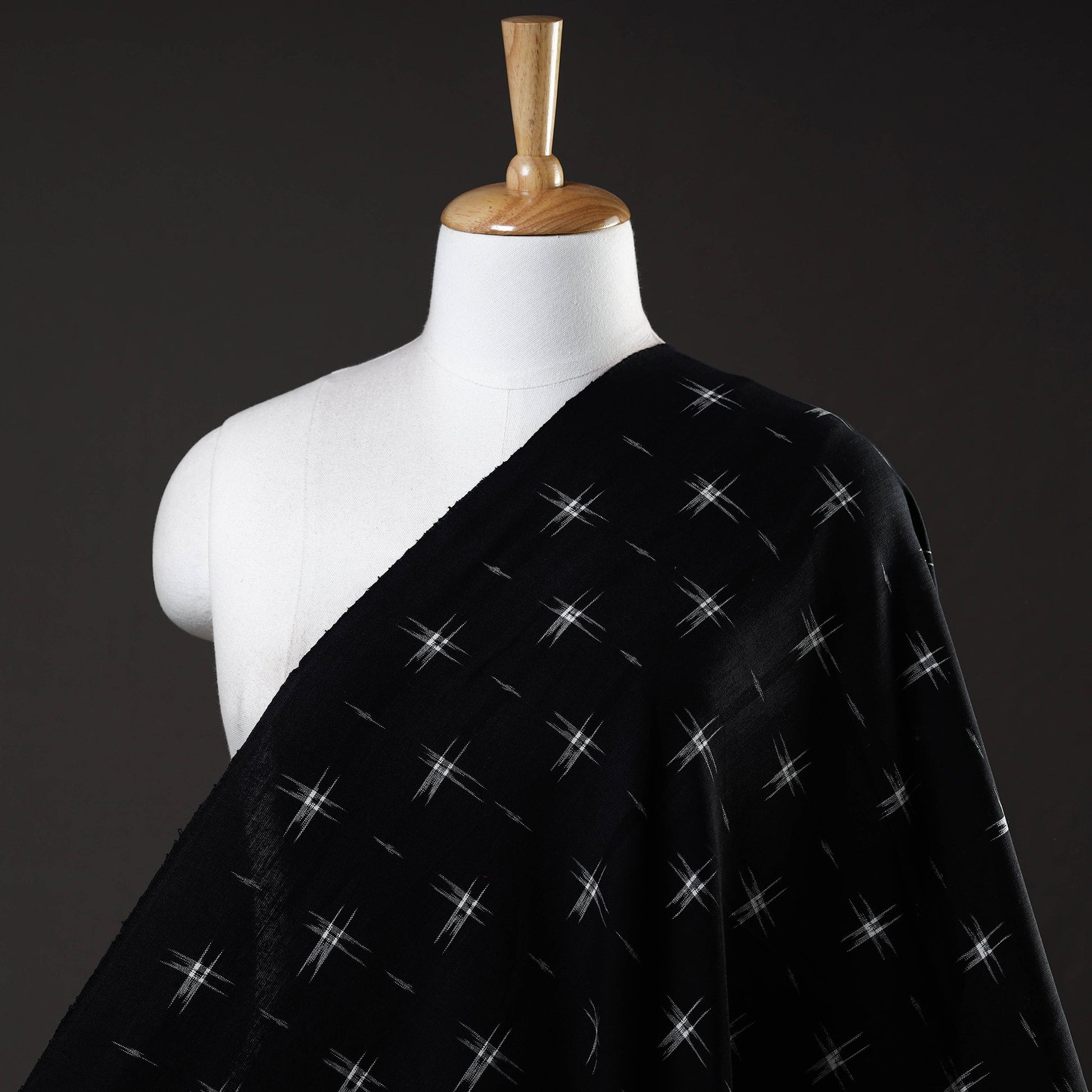 Black - Handloom Cotton Pochampally Double Ikat Fabric 04
