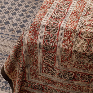 Brown - Kalamkari Block Printed Cotton Double Bed Cover with Pillow Covers (108 x 90 in)