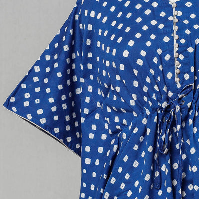 Blue - Bandhani Tie-Dye Cotton Kaftan with Tie-Up Waist (Short)