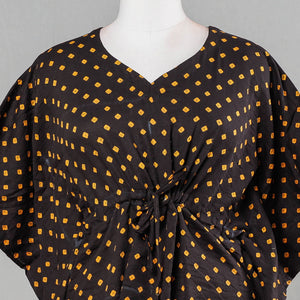 Black - Bandhani Tie-Dye Cotton Kaftan with Tie-Up Waist (Short)