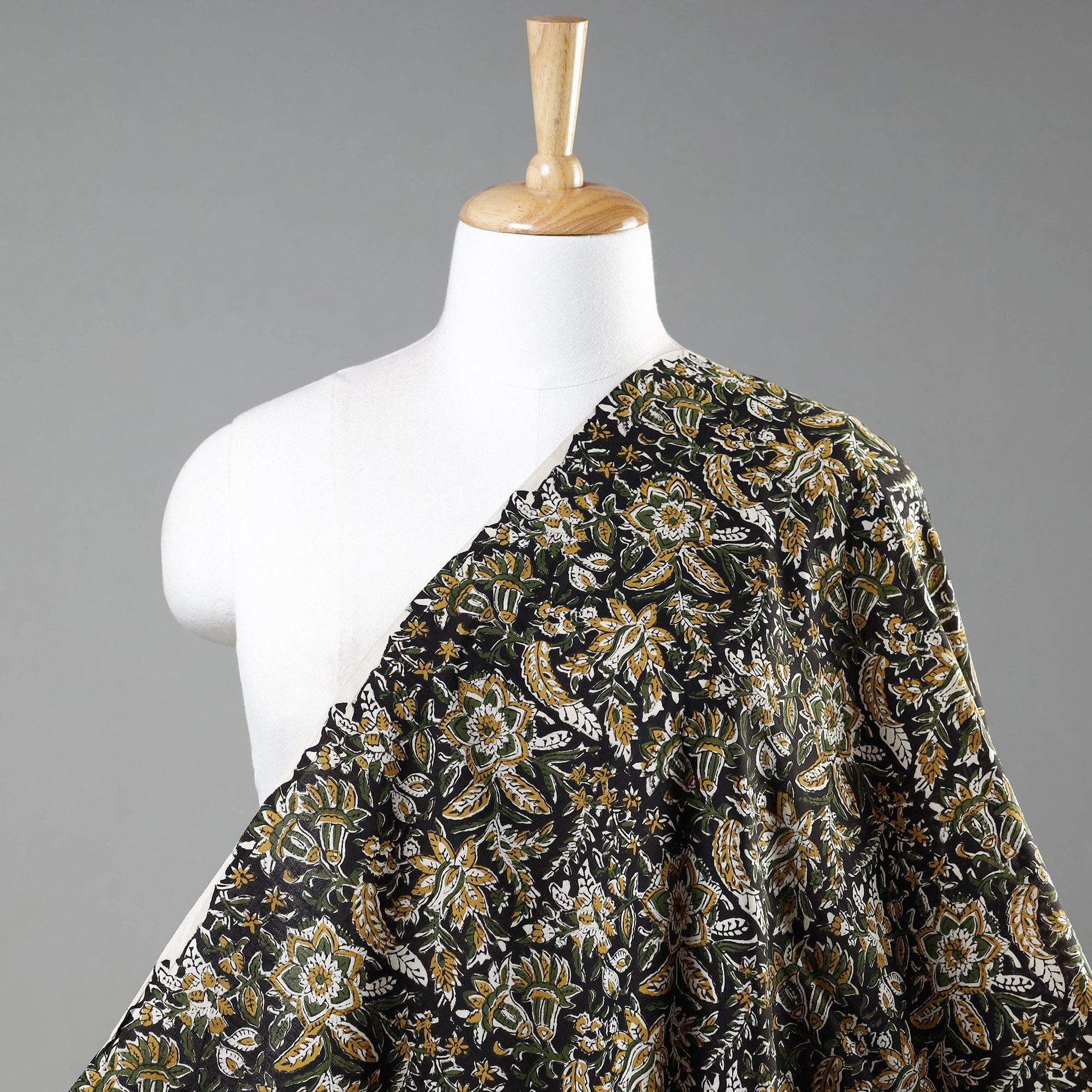 Black - Kalamkari Bagru Block Print Cotton Fabric