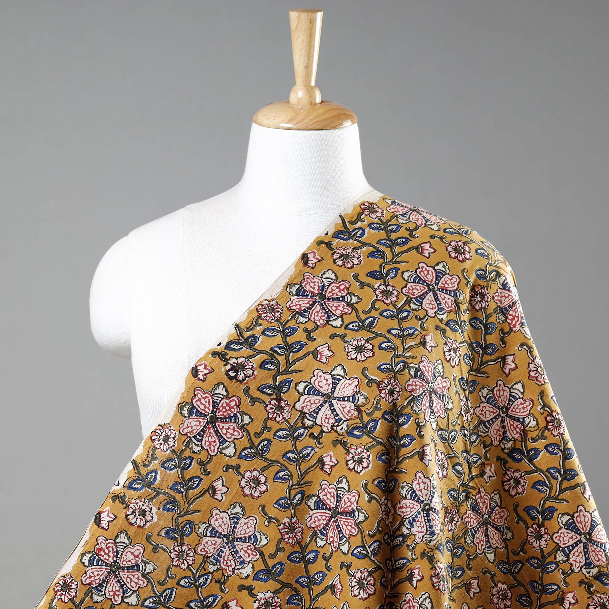 Brown - Florals Kalamkari Bagru Block Print Cotton Fabric 08