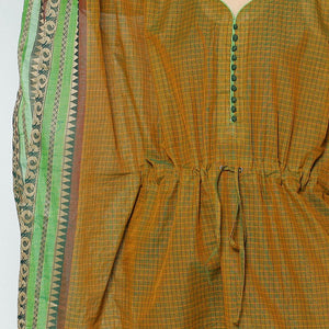 Brown - Kanchipuram Checks Cotton Kaftan with Tie-Up Waist (Medium)