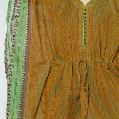 Brown - Kanchipuram Checks Cotton Kaftan with Tie-Up Waist (Medium)