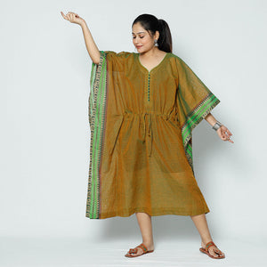 Brown - Kanchipuram Checks Cotton Kaftan with Tie-Up Waist (Medium)