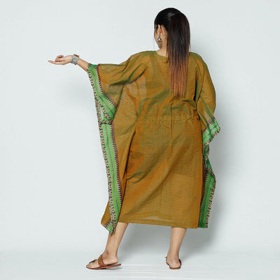 Brown - Kanchipuram Checks Cotton Kaftan with Tie-Up Waist (Medium)