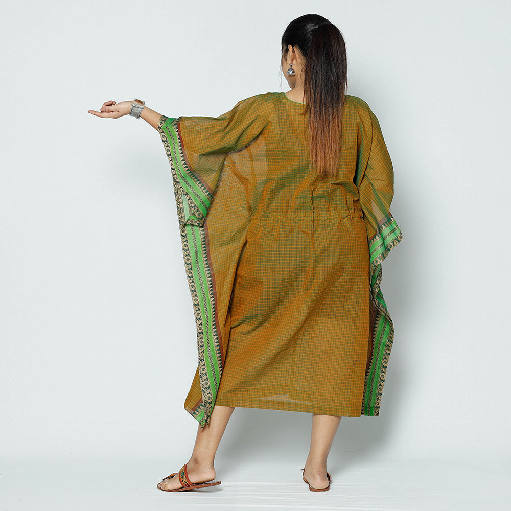 Brown - Kanchipuram Checks Cotton Kaftan with Tie-Up Waist (Medium)