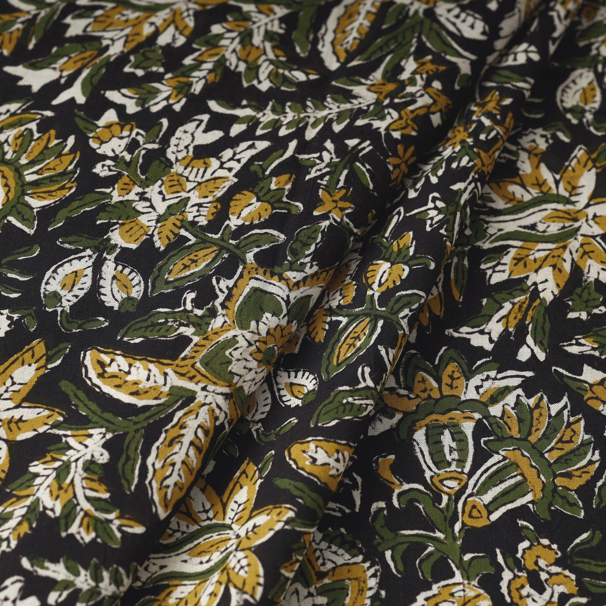 Black - Kalamkari Bagru Block Print Cotton Fabric