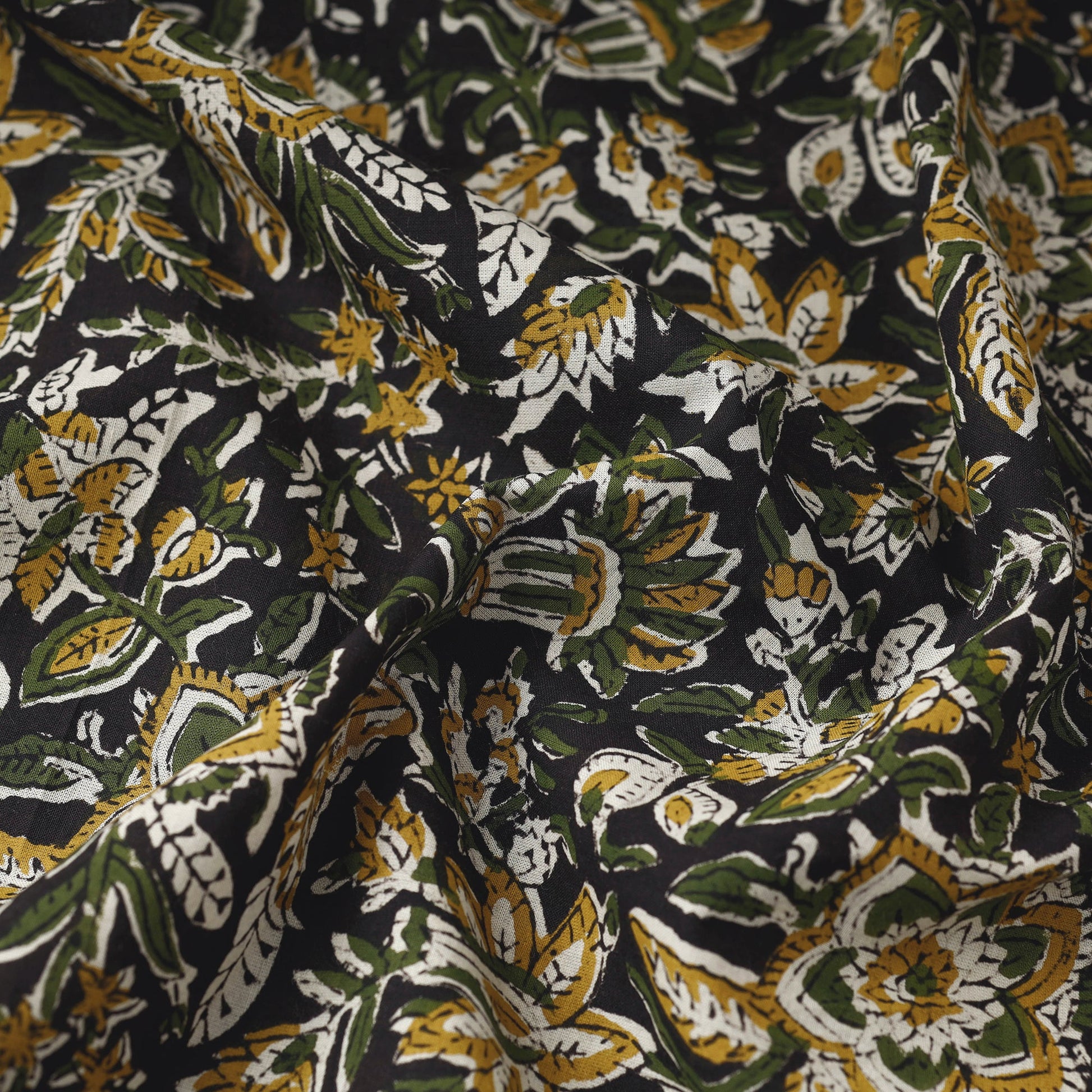 Black - Kalamkari Bagru Block Print Cotton Fabric
