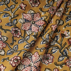 Brown - Florals Kalamkari Bagru Block Print Cotton Fabric 08