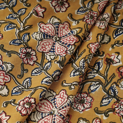 Brown - Florals Kalamkari Bagru Block Print Cotton Fabric 08