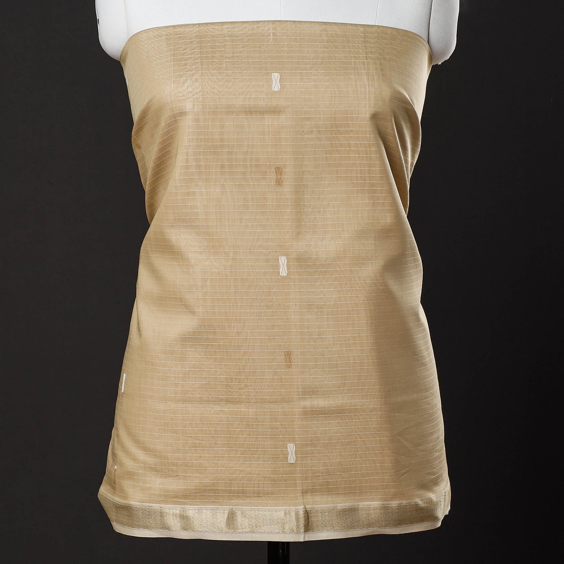 Beige - 3pc Chanderi Silk Handloom Thread & Zari Buti Suit Material Set