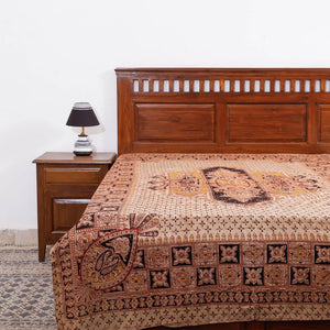 Beige - Kalamkari Block Printed Cotton Single Bed Cover (90 x 60 in)
