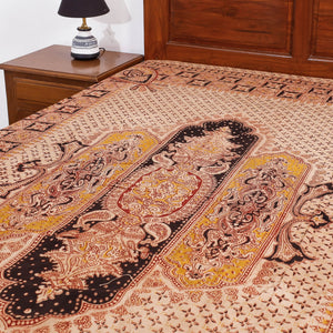 Beige - Kalamkari Block Printed Cotton Single Bed Cover (90 x 60 in)