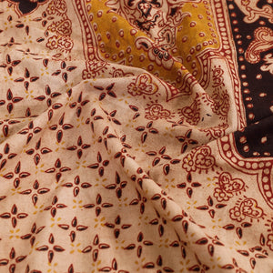 Beige - Kalamkari Block Printed Cotton Single Bed Cover (90 x 60 in)