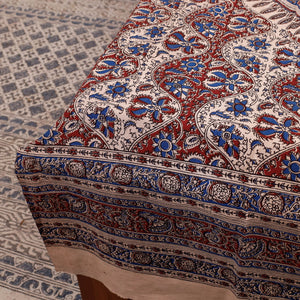 Beige - Kalamkari Block Printed Cotton Single Bed Cover (90 x 60 in)