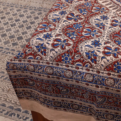 Beige - Kalamkari Block Printed Cotton Single Bed Cover (90 x 60 in)