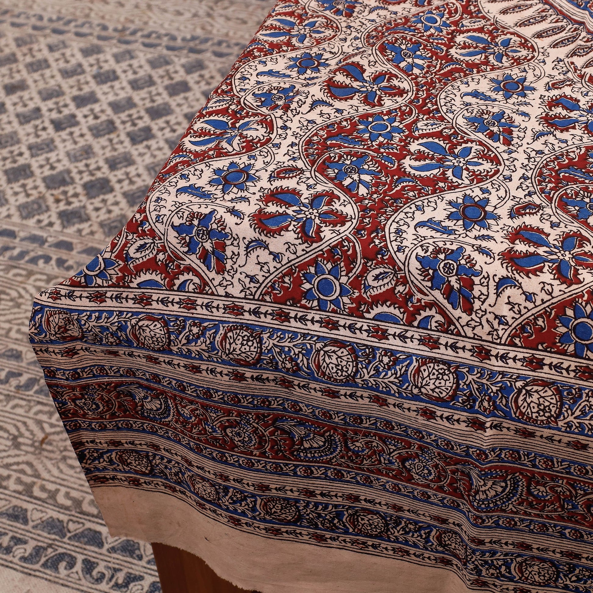 Beige - Kalamkari Block Printed Cotton Single Bed Cover (90 x 60 in)