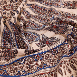 Beige - Kalamkari Block Printed Cotton Single Bed Cover (90 x 60 in)