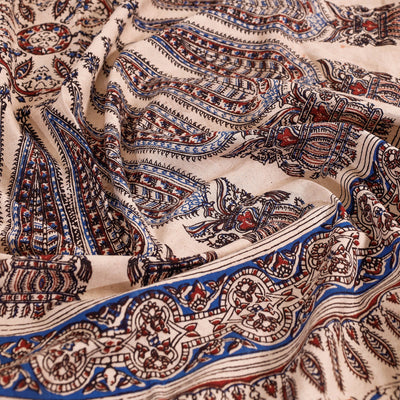 Beige - Kalamkari Block Printed Cotton Single Bed Cover (90 x 60 in)
