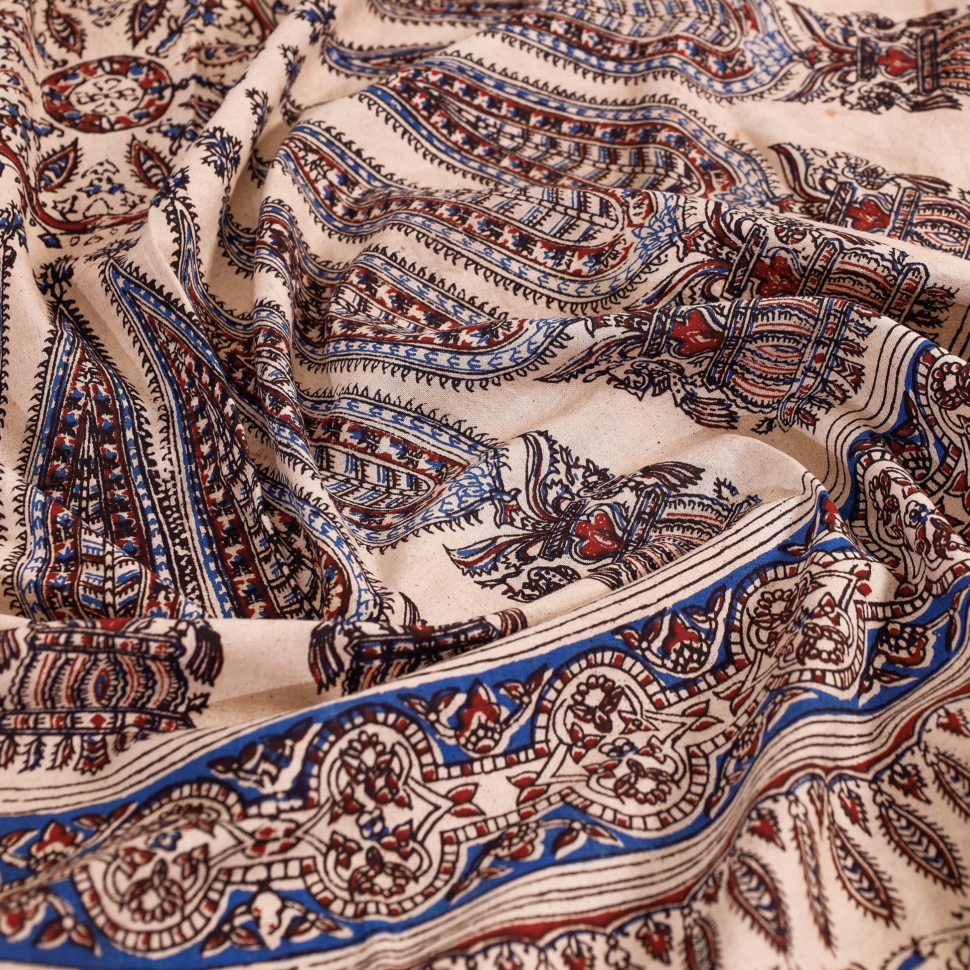 Beige - Kalamkari Block Printed Cotton Single Bed Cover (90 x 60 in)