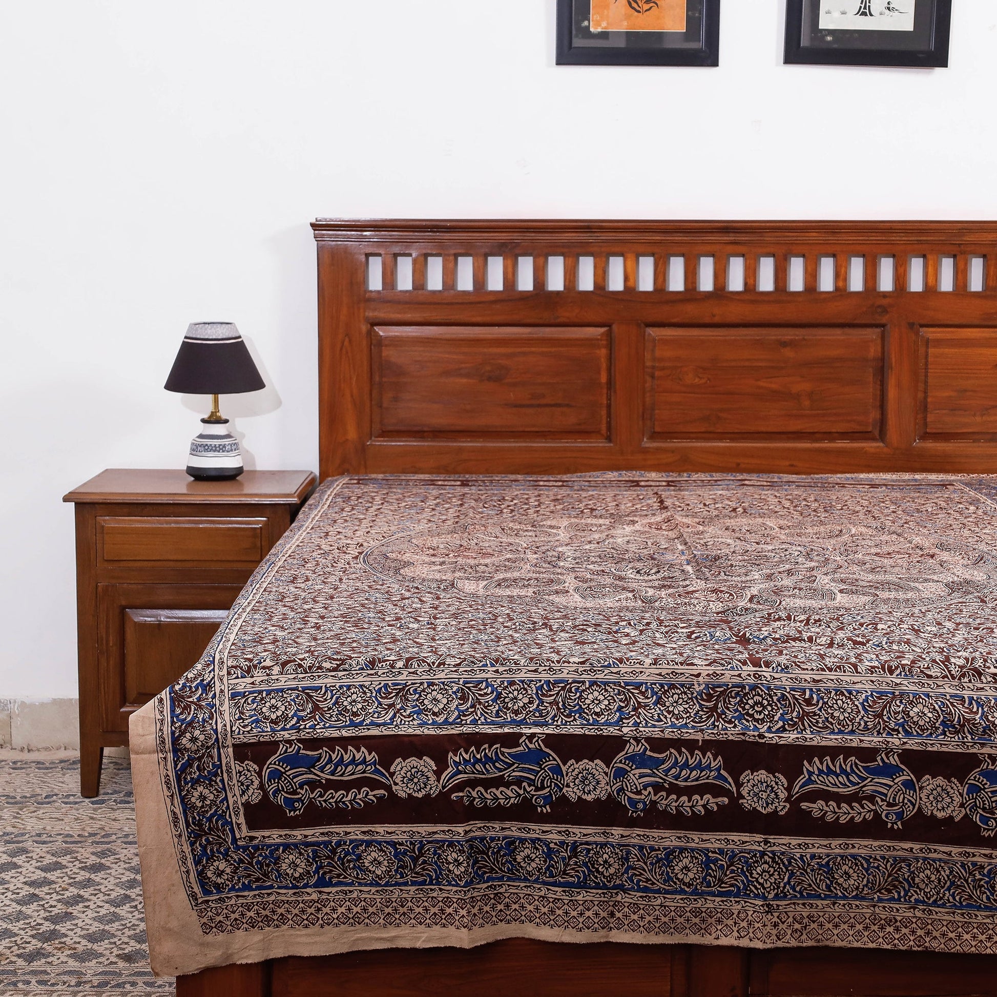 Brown - Kalamkari Block Printed Cotton Single Bed Cover (90 x 60 in)