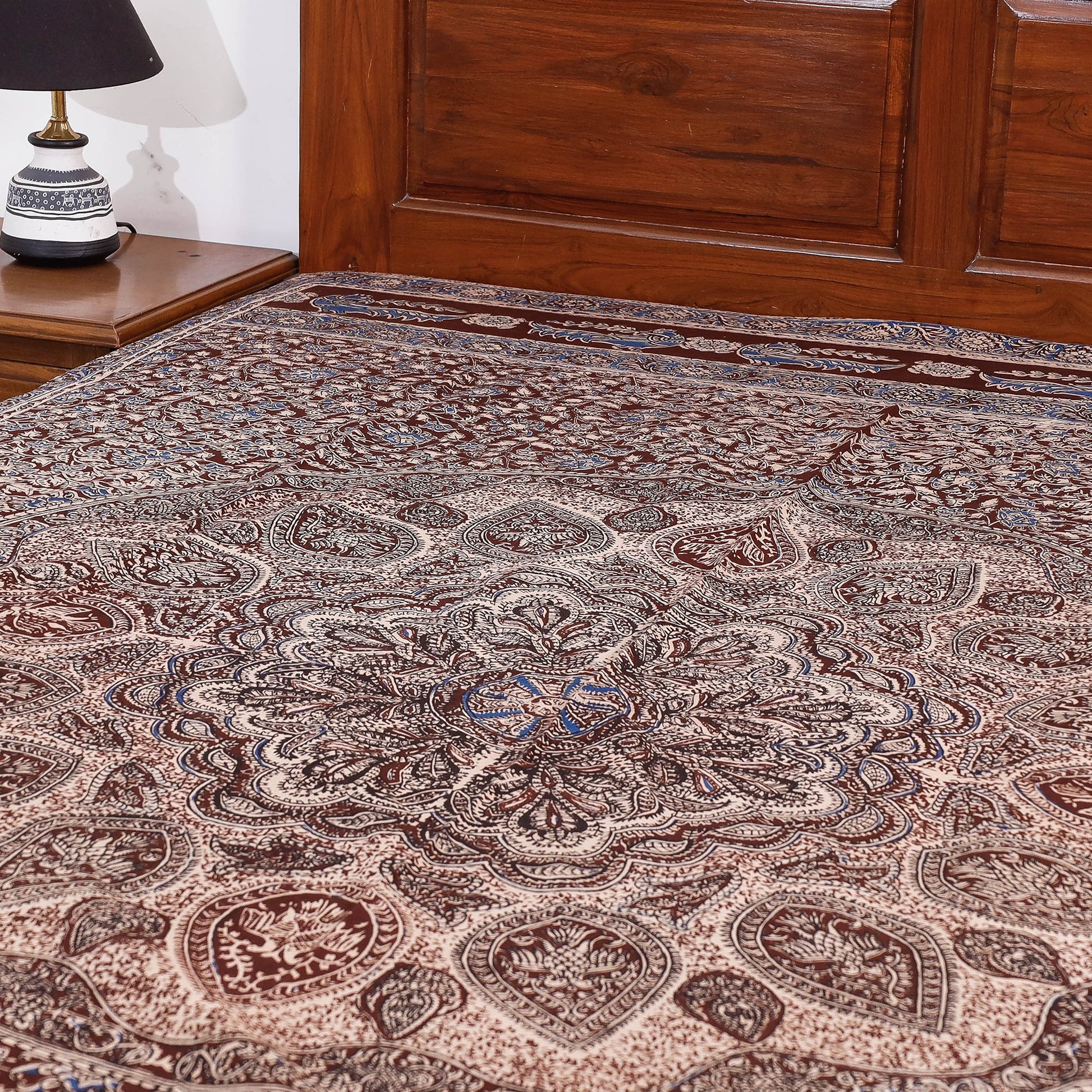Brown - Kalamkari Block Printed Cotton Single Bed Cover (90 x 60 in)