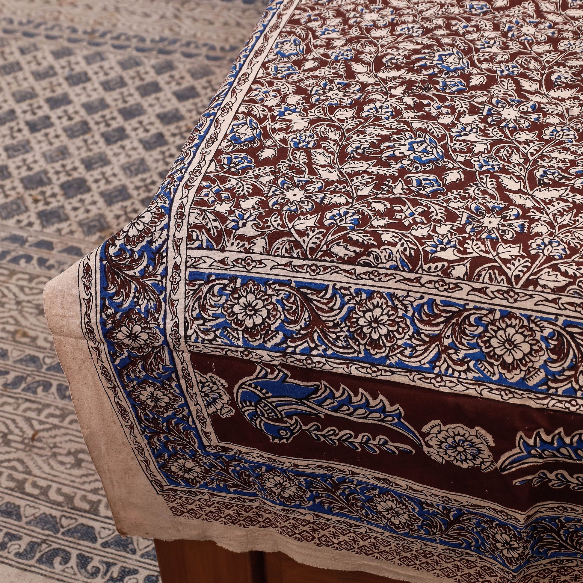 Brown - Kalamkari Block Printed Cotton Single Bed Cover (90 x 60 in)