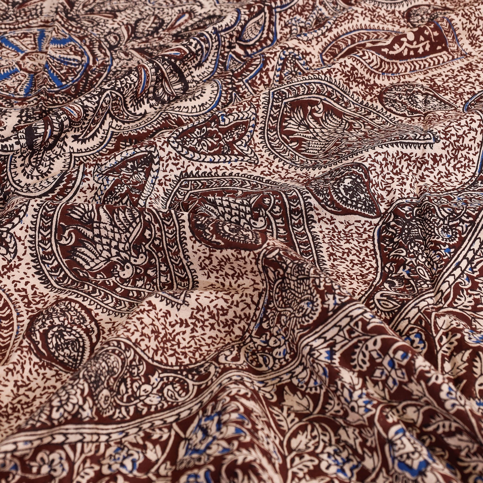 Brown - Kalamkari Block Printed Cotton Single Bed Cover (90 x 60 in)