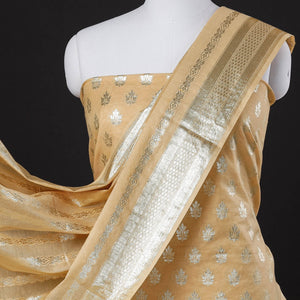 Beige - 3pc Cotton Zari Banarasi Dress Material