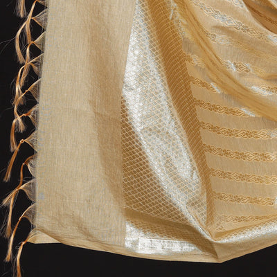 Beige - 3pc Cotton Zari Banarasi Dress Material