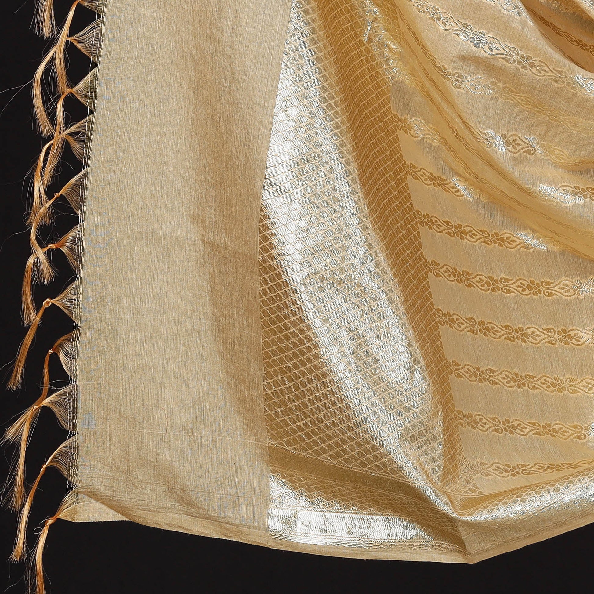 Beige - 3pc Cotton Zari Banarasi Dress Material