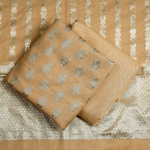 Beige - 3pc Cotton Zari Banarasi Dress Material