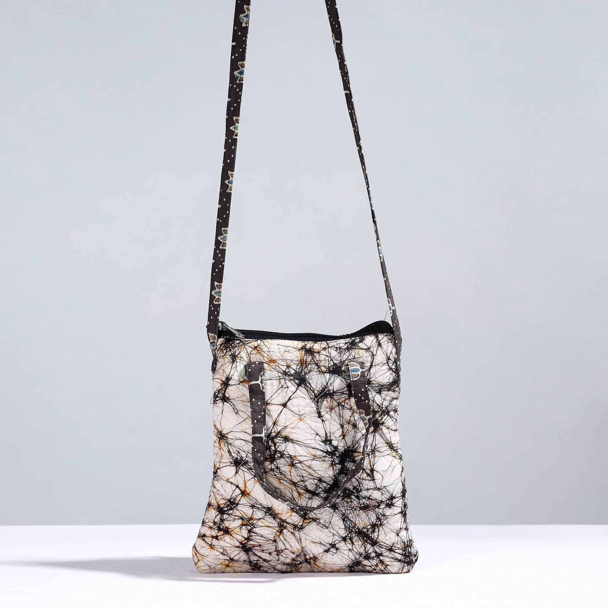 Beige - Handmade Quilted Cotton Sling Bag 06