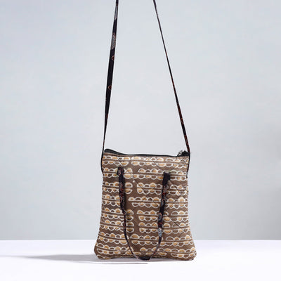 Brown - Handmade Quilted Cotton Sling Bag 12