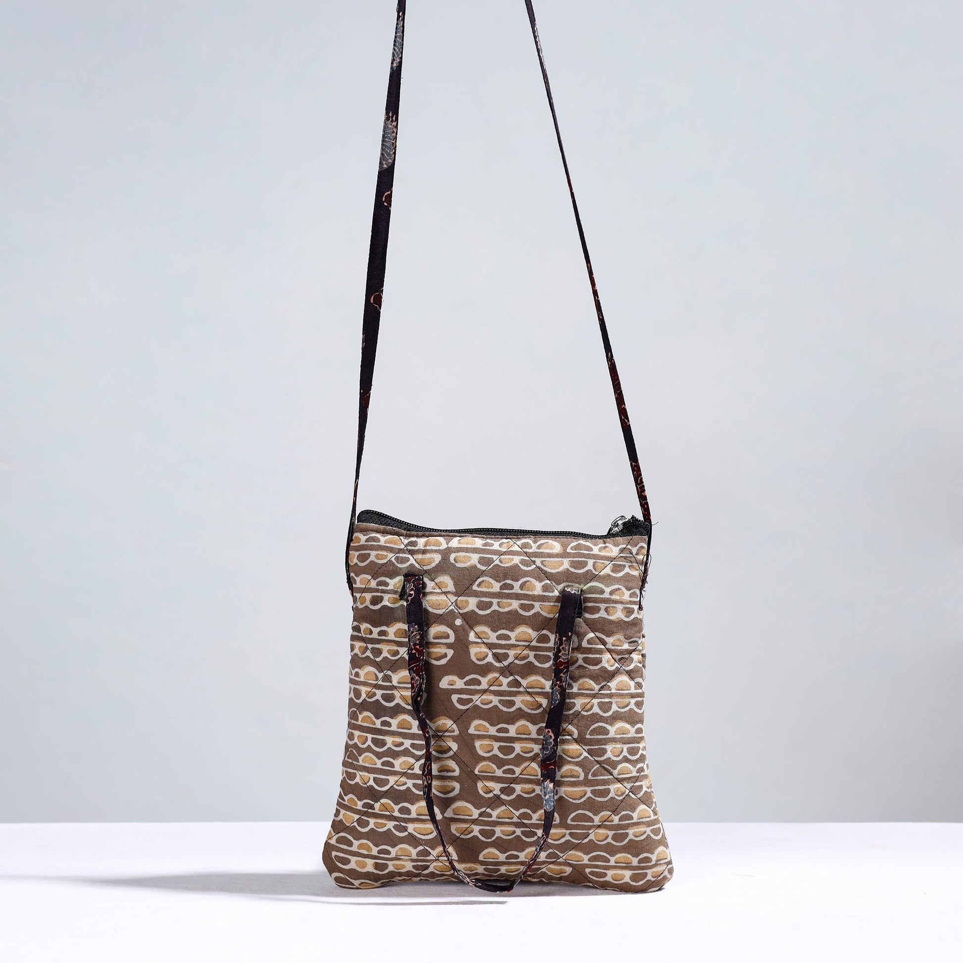 Brown - Handmade Quilted Cotton Sling Bag 12