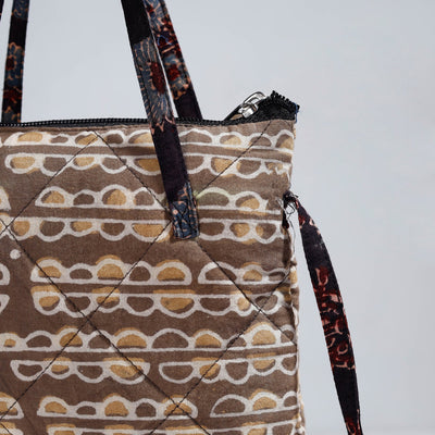 Brown - Handmade Quilted Cotton Sling Bag 12