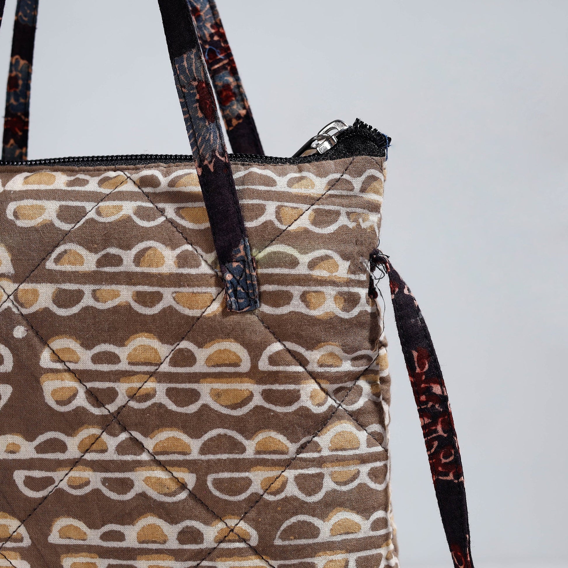 Brown - Handmade Quilted Cotton Sling Bag 12