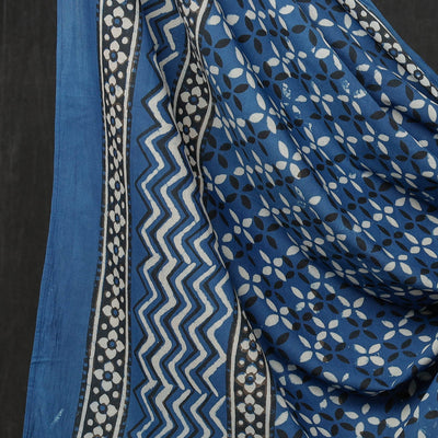 Blue - 3pc Cotton Block Printed Pipad Dress Material Set