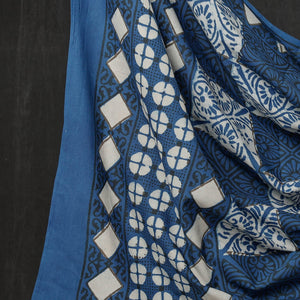 Blue - 3pc Cotton Block Printed Pipad Dress Material Set