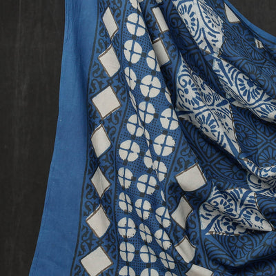 Blue - 3pc Cotton Block Printed Pipad Dress Material Set
