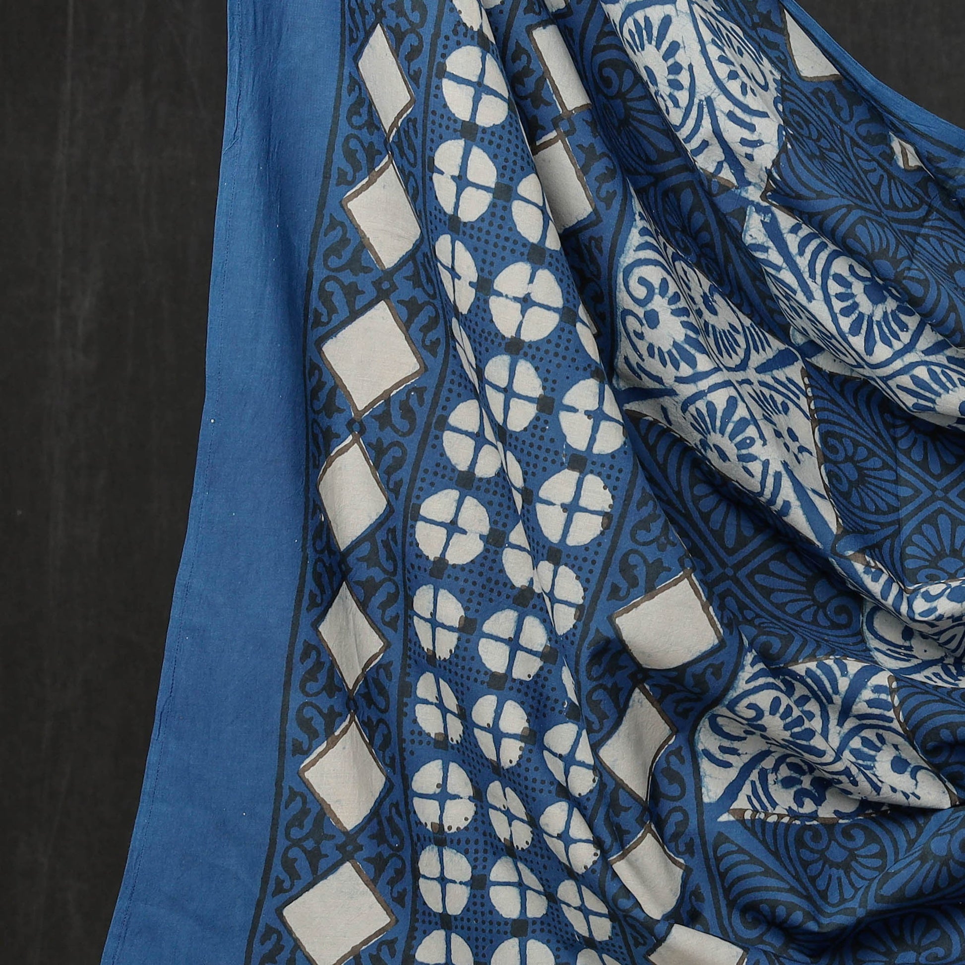 Blue - 3pc Cotton Block Printed Pipad Dress Material Set