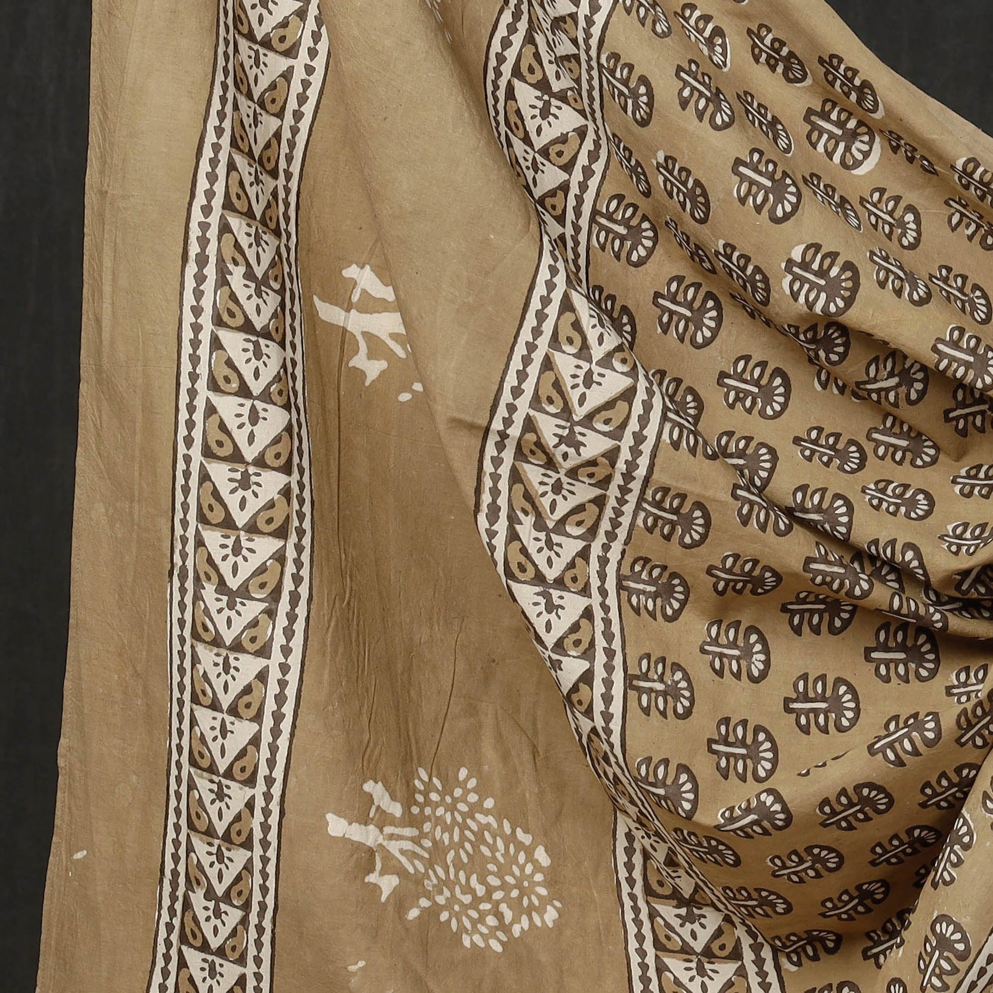 Brown - 3pc Cotton Block Printed Pipad Dress Material Set