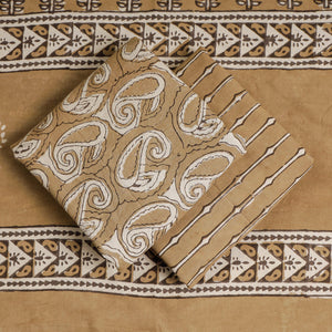 Brown - 3pc Cotton Block Printed Pipad Dress Material Set