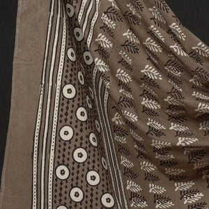 Brown - 3pc Cotton Block Printed Pipad Dress Material Set