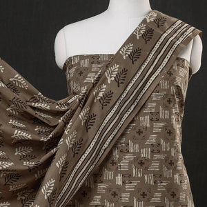 Brown - 3pc Cotton Block Printed Pipad Dress Material Set
