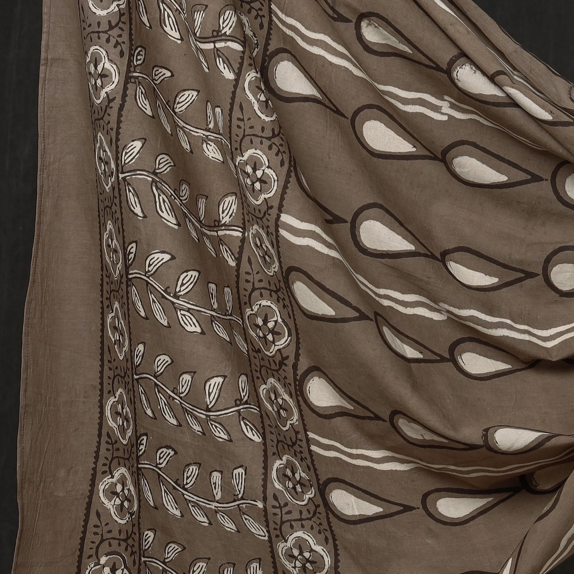 Brown - 3pc Cotton Block Printed Pipad Dress Material Set