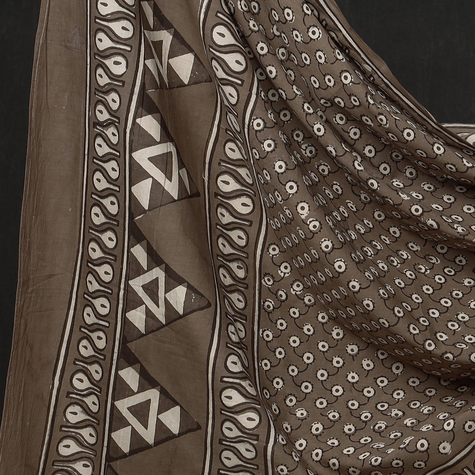Brown - 3pc Cotton Block Printed Pipad Dress Material Set