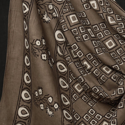Brown - 3pc Cotton Block Printed Pipad Dress Material Set